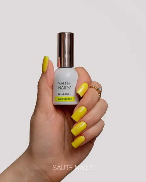 Saute Nails Glow Drops Lakier Hybrydowy Żółty z Drobinkami 8ml