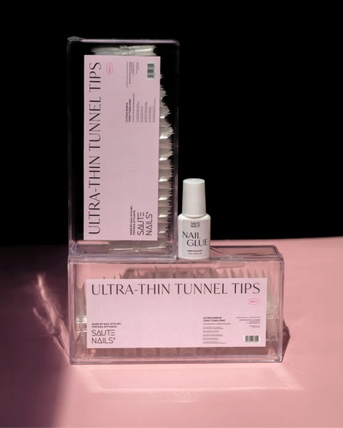 Saute Nails Zestaw Tipsy Tunelowe 504szt + Klej do Tipsów 10ml