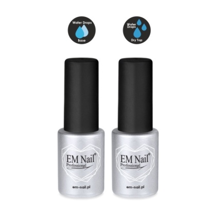 EM Nail Water Drops Base + Top Coat 6ml Zestaw Efekt Kropli Rosy