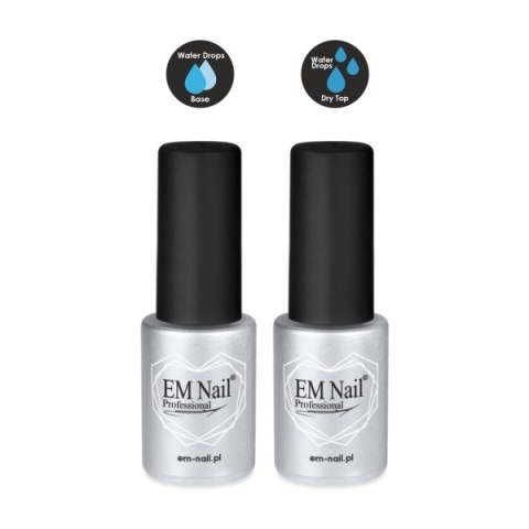 EM Nail Water Drops Base + Top Coat 6ml Zestaw Efekt Kropli Rosy