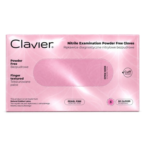 Clavier Rękawiczki Nitrylowe Pearl Pink S Bezpudrowe 50 szt.