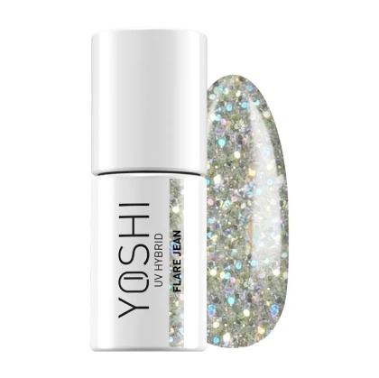 YOSHI Hybrid Flare Jean 511 – lakier hybrydowy glitter 6 ml, srebrny brokat do kolekcji Blue Jeans TPO-FREE