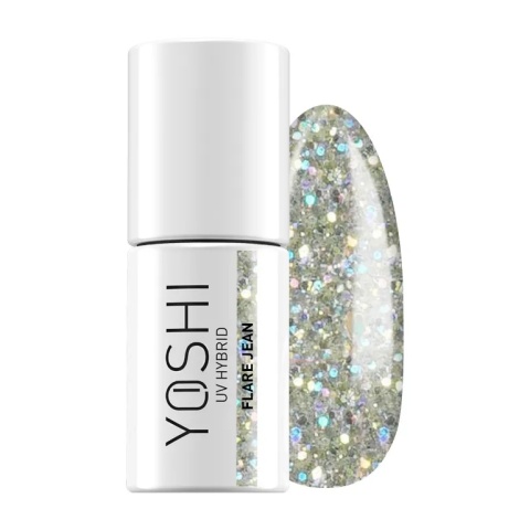 YOSHI Hybrid Flare Jean 511 – lakier hybrydowy glitter 6 ml, srebrny brokat do kolekcji Blue Jeans TPO-FREE