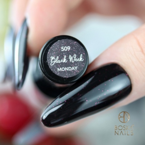 Boska Nails Lakier Hybrydowy Black Week Monday 509 6 ml – czarny z różowym shimmerem