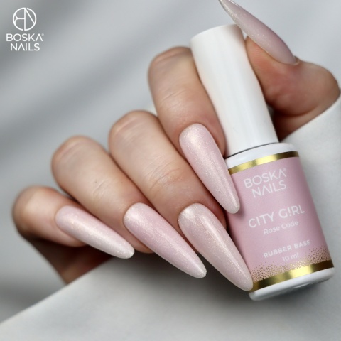 Boska Nails City Girl Rubber Base Rose Code Mleczna Baza Kauczukowa Nude z Drobinkami 10 ml