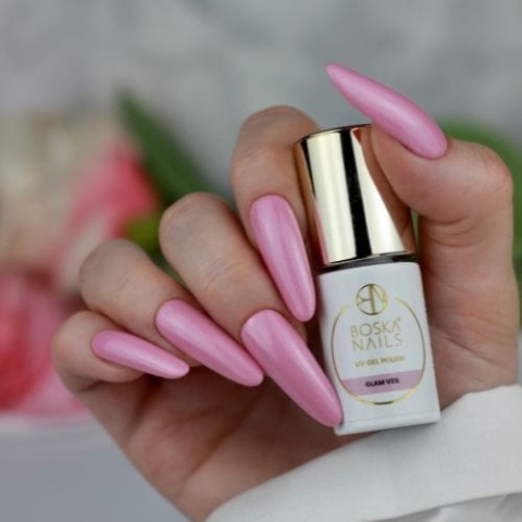 Boska Nails Say Yes Glam Veil No. 416 – Różowy Lakier Hybrydowy z Drobinkami 6 ml