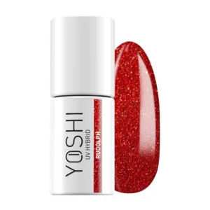 YOSHI Rudolph 414 – lakier hybrydowy 6 ml, świąteczna czerwień z brokatem TPO-FREE