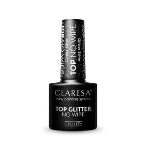 Claresa Top No Wipe Glitter Silver 5 g – top hybrydowy z drobinkami srebra