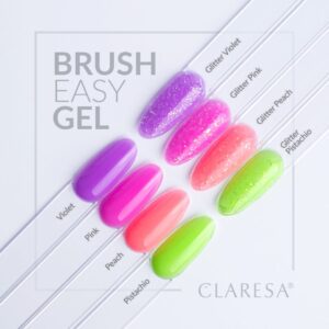Claresa Brush Easy Gel GLITTER PEACH 5g – Elastyczny Żel z Błyszczącą Folią, Samopoziomujący — zdjęcie 3