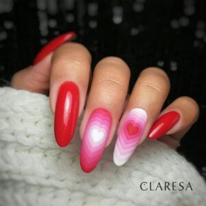 Claresa Red 411 5 g – czerwony lakier hybrydowy z drobinką i efektem shimmer — zdjęcie 2