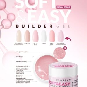 Claresa SOFT&EASY Builder Gel Glam Pink 45g żel budujący róż z drobinką — zdjęcie 7