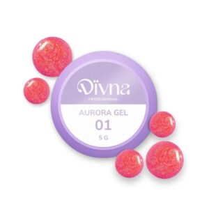 DIVNA Aurora Gel 01 – koralowy żel shimmer do zdobień z efektem blasku 5 ml