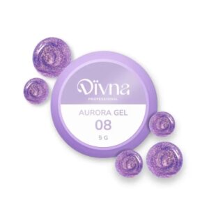DIVNA Aurora Gel 08 –fioletowy żel shimmer do zdobień z efektem blasku 5 ml