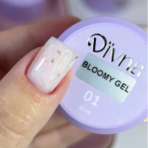 DIVNA Bloomy Gel 01 15ml –Mleczny Żel Samopoziomujący z Kwiatuszkami do Stylizacji Paznokci — zdjęcie 1