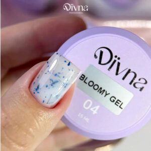 DIVNA Bloomy Gel 04 15ml, Niebieski Żel Samopoziomujący z Kwiatuszkami, Wzmacnianie i Przedłużanie Paznokci — zdjęcie 1