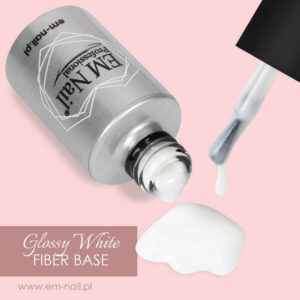 EM Nail Fiber Base Glossy White 15ml – Mleczna baza z drobinkami — zdjęcie 3