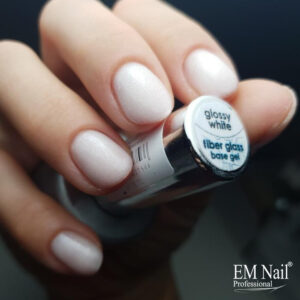 EM Nail Fiber Base Glossy White 15ml – Mleczna baza z drobinkami — zdjęcie 4