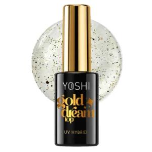 YOSHI Top Gold Dream 10ml – złoty top hybrydowy no-wipe, efekt luksusowych drobinek TPO-FREE