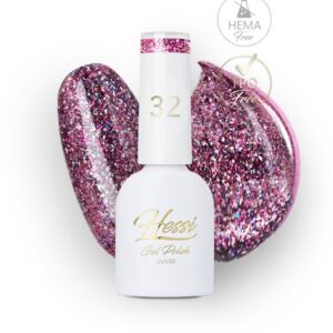 Hessi Lakier Hybrydowy 32 Glitter – fuksjowo-fioletowy z brokatem