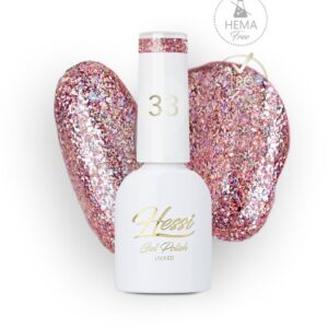 Hessi Lakier Hybrydowy 33 Glitter – różowy rose gold z brokatem