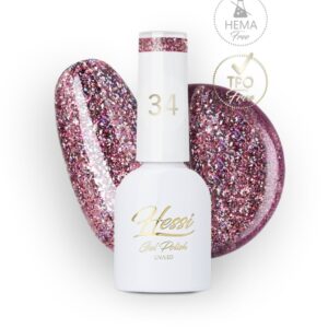 Hessi Lakier Hybrydowy 34 Glitter – różowo-fioletowy z brokatem