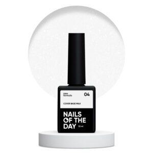 NAILSOFTHEDAY Cover Base NEW Milk 04 – półprzezroczysta mleczna baza hybrydowa ze srebrnym brokatem, 10 ml