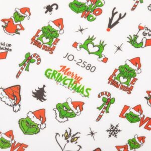 Naklejki do paznokci samoprzylepne świąteczne grinch JO-2580 — zdjęcie 1