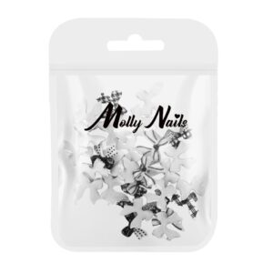 Ozdoby do paznokci kokardki 3D Molly Nails biało-czarne – 30 szt — zdjęcie 3