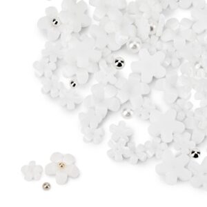 Ozdoby do paznokci kwiatki akrylowe + kulki Molly Nails białe 150 sztuk