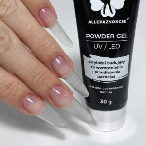 AllePaznokcie Powder Gel Clear 50ml Nr 01 – akrylożel budujący, HEMA/Di-HEMA Free — zdjęcie 2