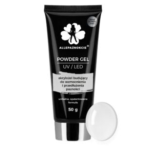 AllePaznokcie Powder Gel Clear 50ml Nr 01 – akrylożel budujący, HEMA/Di-HEMA Free