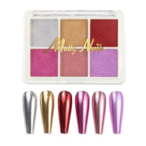 Molly Nails Pyłek do paznokci efekt lustra Nr 4 – kasetka 6 kolorów
