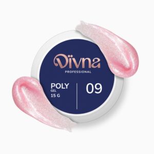 DIVNA PolyGel 09 15g jasno różowy akrylożel do przedłużania paznokci z drobinkami