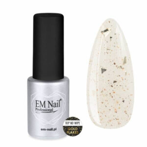 EM Nail Top Coat No Wipe Gold Flakes 6ml- top hybrydowy ze złotymi płatkami