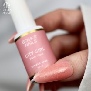 Boska Nails City Girl Rubber Base Warm Glow Ciepła Różowa Baza Kauczukowa z Drobinkami 10 ml