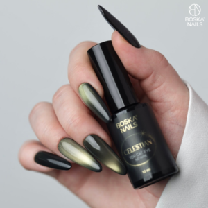 Boska Nails Celestian Cat Eye No Wipe 10 ml – Top Hybrydowy ze Złotą Drobinką - obrazek 2