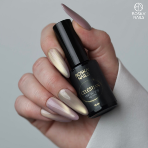Boska Nails Celestian Cat Eye No Wipe 15 ml – Top Hybrydowy ze Złotą Drobinką - obrazek 5
