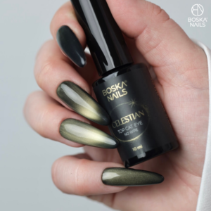 Boska Nails Celestian Cat Eye No Wipe 10 ml – Top Hybrydowy ze Złotą Drobinką - obrazek 4