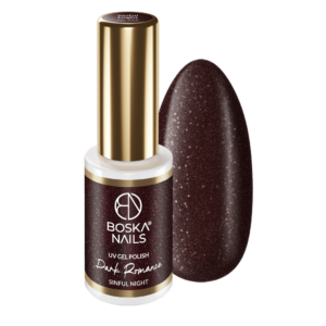 Boska Nails DARK ROMANCE Sinful Night 777 – Lakier Hybrydowy Ciemny Brąz z Drobinkami 6 ml