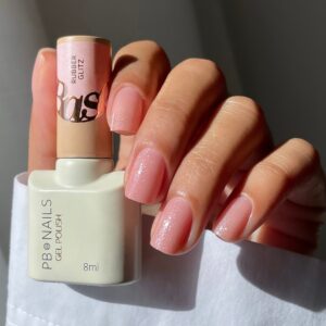 PB Nails Baza hybrydowa Rubber Glitz Base 8ml – nude z efektem glamour — zdjęcie 2