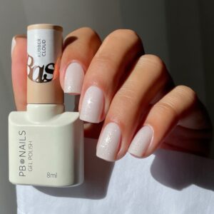 PB Nails Baza hybrydowa Rubber Cloud Base 8ml – mleczna biel ze srebrzystym pyłem — zdjęcie 2