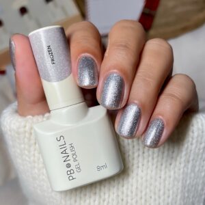 PB Nails Lakier hybrydowy Frozen – srebrny brokat 8 ml — zdjęcie 2