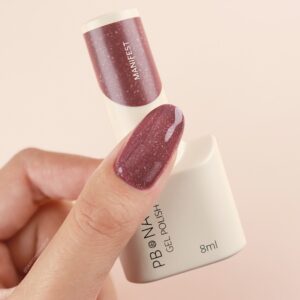 PB Nails Lakier hybrydowy Manifest 8ml – ciepły nude z drobinkami — zdjęcie 2