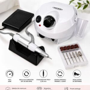 Profesjonalna Frezarka Do Paznokci DM-202 65W 35000 RPM Biała + Frezy