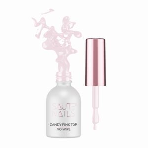 Saute Nails Candy Pink Top No Wipe 8ml – półtransparentny różowy top hybrydowy