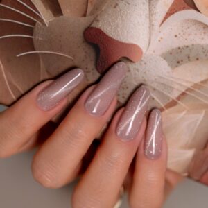 Saute Nails Cat Eye Effect E13 – chłodny brąz z szarością i srebrną poświatą 8ml — zdjęcie 1