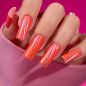 Saute Nails Lakier hybrydowy Cat Eye Effect E06 – neonowy pomarańcz z efektem magnetycznym 8ml — zdjęcie 1