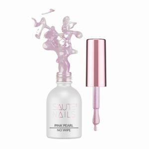 Saute Nails Pink Pearl Top No Wipe 8ml – top hybrydowy z różową perłową drobinką