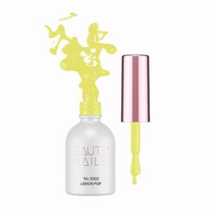 Saute Nails Lakier Hybrydowy S302 Lemon Pop – limonkowa żółć z brokatem 8ml
