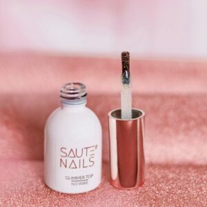 Saute Nails Top hybrydowy Glimmer Top No Wipe – złota drobinka 8ml — zdjęcie 1